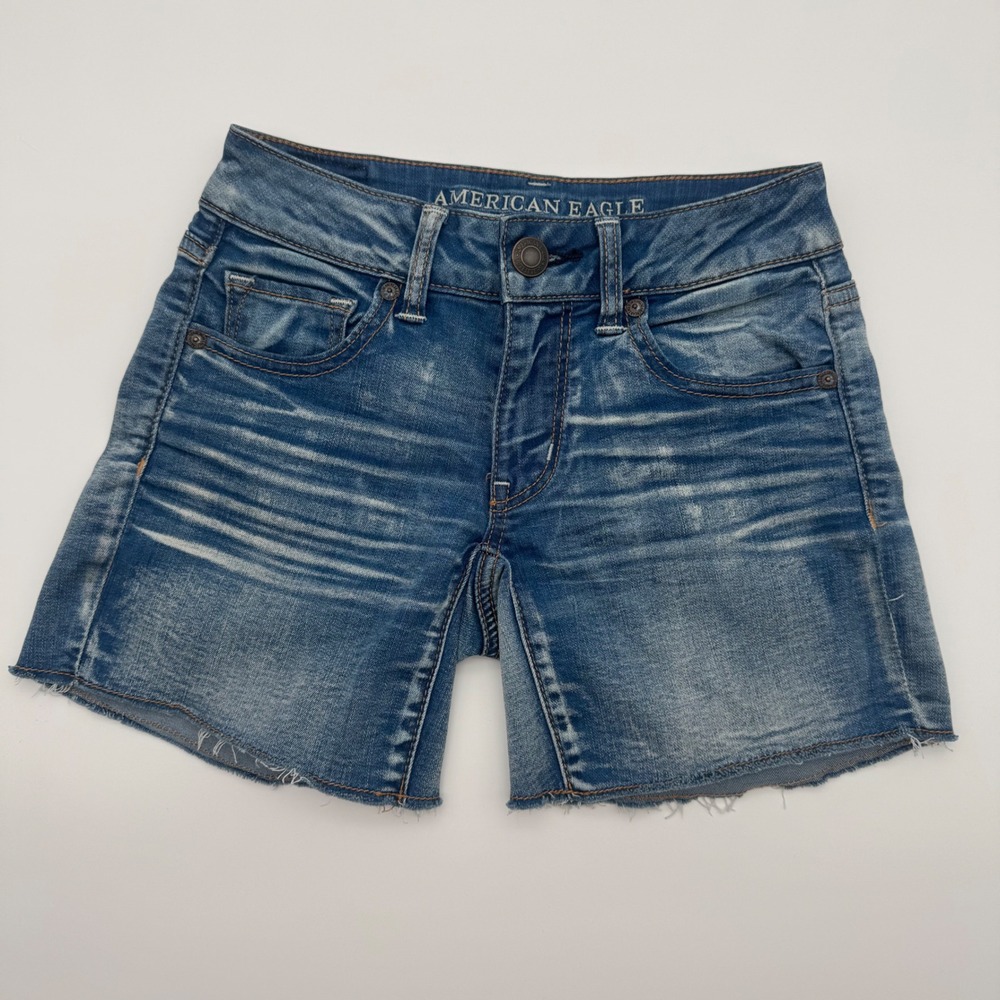 American Eagle Outfitters Midi Denim‎ Shorts Super Stretch Jorts Blue Size 00